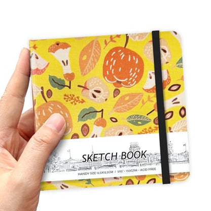 5" x 5" Hardcover Sketch Book,58 Sheets Small Mixed Media Pocket Sketch Pad - color: 150gsm Cloth-fruit pit