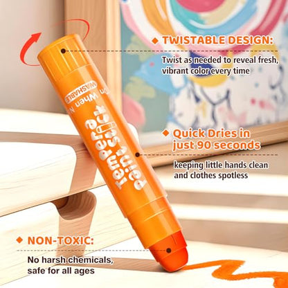 Tempera Paint Sticks, 24 Color Washable Solid Paint Sticks for Kids Toddler - size: 0.04 Ounce (Pack of 24)