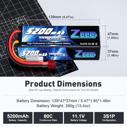 Zeee 3S Lipo Battery 5200mAh 11.1V 80C with T Connector