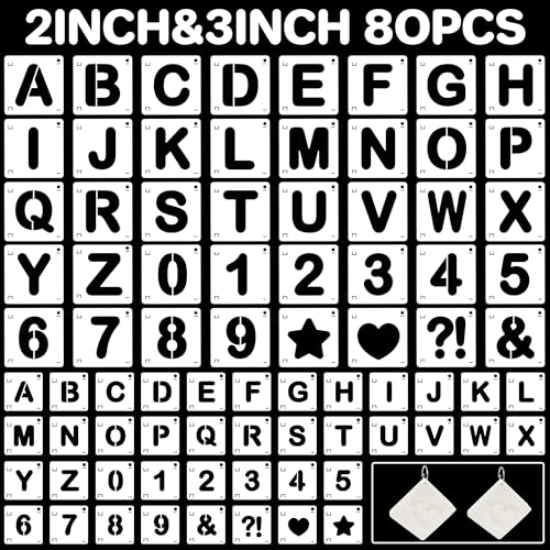 Letter Stencils 80Pcs 2&3Inch Large Alphabet Number Reusable Stencils - size: 2Inch+3Inch