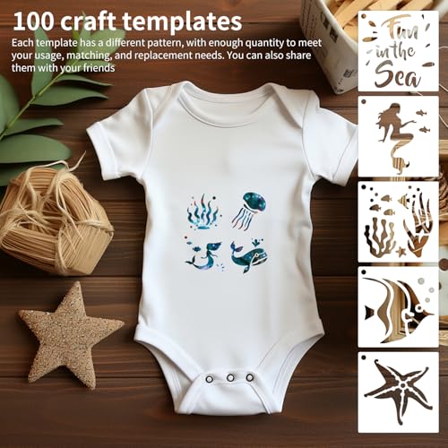 100 Pcs Small Stencils for Painting on Wood 2 x 2 Inches(Ocean) - color: Ocean