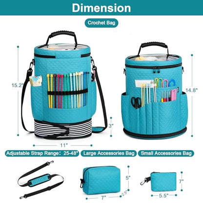 Crochet Yarn Knitting Bag 3PCS Expandable Large Yarn Storage Organizer Bag - color: Blue