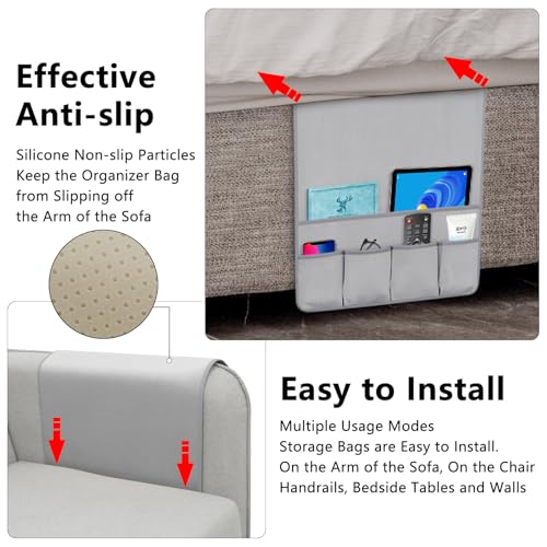 Remote Control Holder for Armchair Caddy, Remote Holder with 5 Pockets - color: LightGray, size: 35"x18"