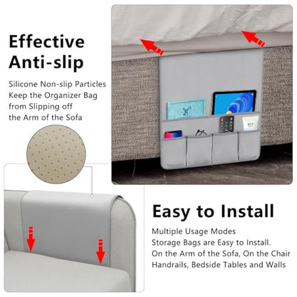 Remote Control Holder for Armchair Caddy, Remote Holder with 5 Pockets - color: LightGray, size: 35"x18"