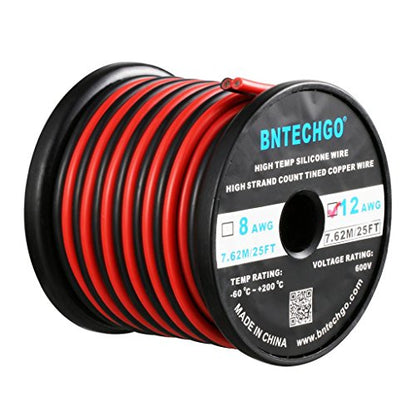 BNTECHGO 12 Gauge 2 Conductor Parallel Silicone Wire Red Black 25ft Cable - color: 12 Parallel silicone wire 25ft, size: 12 AWG 25ft
