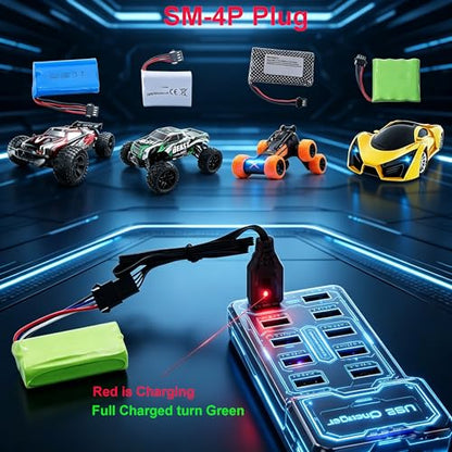 SM-4P Charger for RC Car/Boat/Gel Ball Blaster 7.4V Li-ion Battery, USB Charging Cable 2-Pack