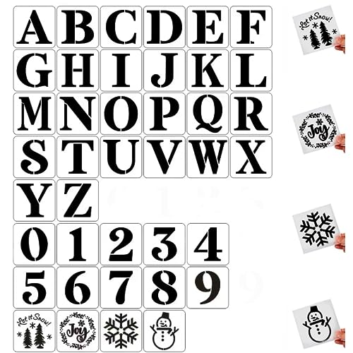 6 Inch Letter and Number Stencils, 40Pcs Plastic Templates for Painting - size: 6 Inch Letter and Number Stencils