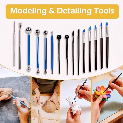 DaChihSheng 43 Pcs Clay Tools Kit Pottery Tools Polymer Clay Sculpting Tools Kit for Carving Air Dry Clay Tools Set for Adults Clay Sculpting Tools Ceramic Tools Graving Tools use for DIY Handicraft - color: Beige