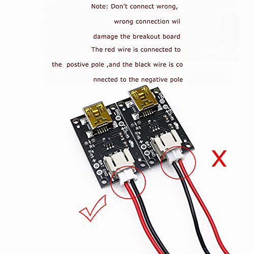 Treedix 2pcs Mini USB LiPo Battery Charger Board with Battery Protection JST Socket with LED Indicator Charging Rate Adjustable Automatic Power-Down