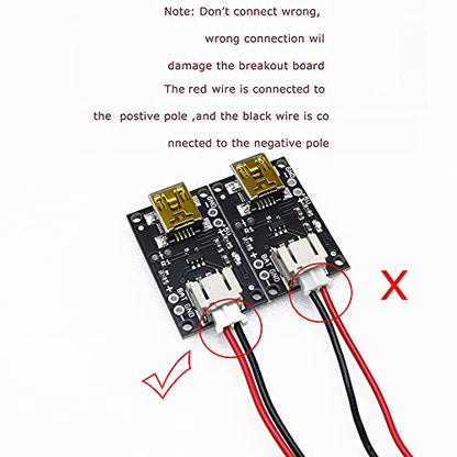 Treedix 2pcs Mini USB LiPo Battery Charger Board with Battery Protection JST Socket with LED Indicator Charging Rate Adjustable Automatic Power-Down
