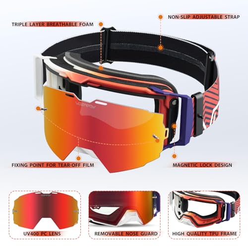 Motocross Goggles Anti-Fog Motorcycle Protective Eyewear for Men - color: Red
