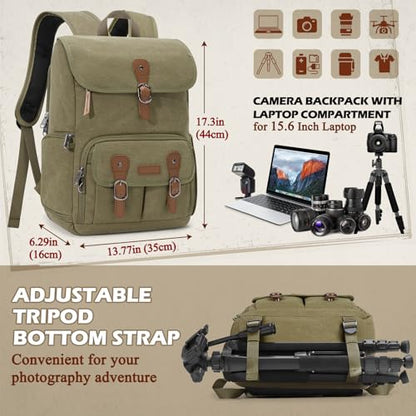 RAINSMORE Camera Backpack, DSLR SLR Mirrorless Camera Bag for Photographer - color: Army Green