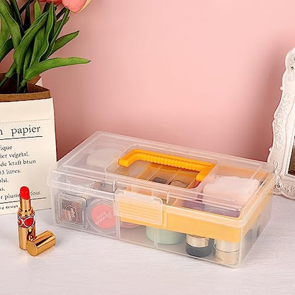 JUXYES Clear Art Craft Supply Storage Bin Sewing Box With Handle Lid - color: Yellow, size: 1 Pack