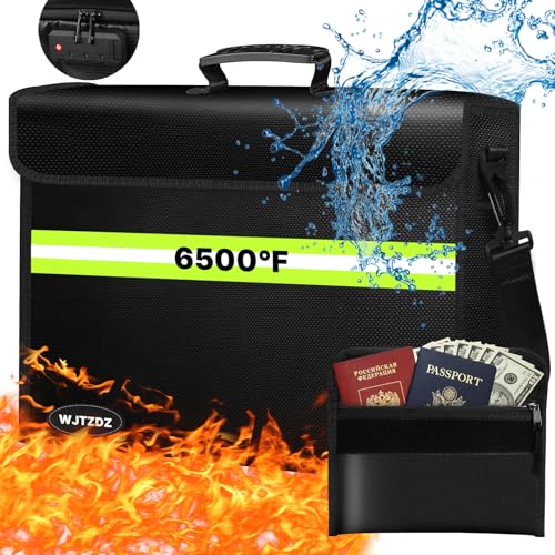 6500°F Fireproof Document Bag with Lock-Fireproof Box with 10 Layers Insulation Materials&Waterproof Zipper,Removable Wallet,Reflective Strip for Cash,Documents,Jewelry(14.2”x 9.6”x 4.1”) - color: Black, size: Medium