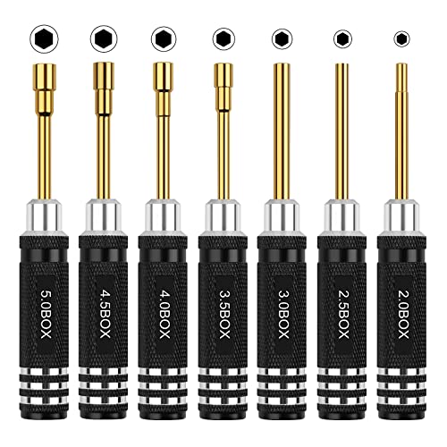 RC Tools Kit 7Pcs Hex Nut Screwdriver Set w/5.0/4.5/4.0/3.5/3.0/2.5/2.0 Box - color: Gold