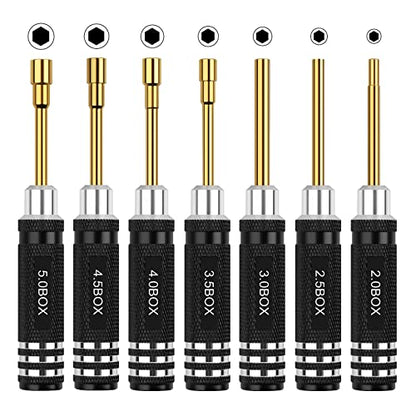 RC Tools Kit 7Pcs Hex Nut Screwdriver Set w/5.0/4.5/4.0/3.5/3.0/2.5/2.0 Box - color: Gold
