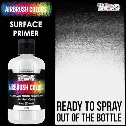 U.S. Art Supply White Surface Primer Airbrush Paint, 8 oz Bottle - color: White