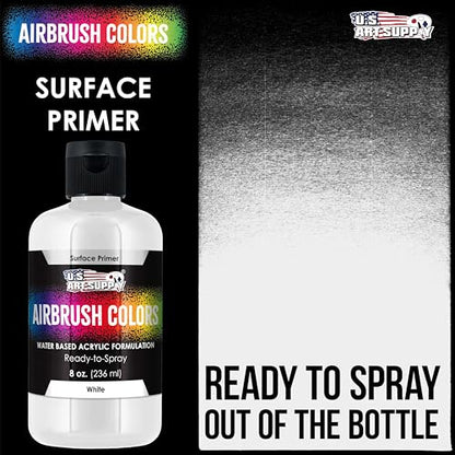 U.S. Art Supply White Surface Primer Airbrush Paint, 8 oz Bottle - color: White