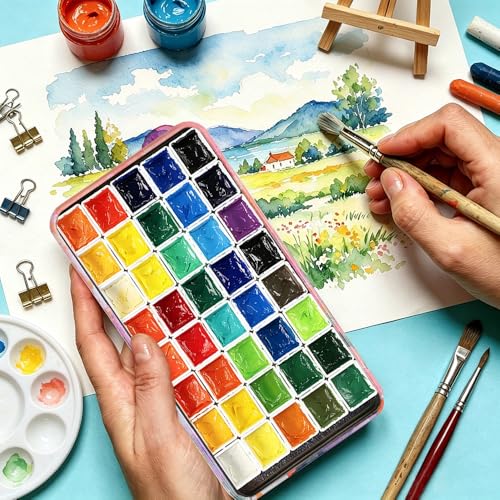 qianshan 40Pcs Empty Half Pans Watercolor Tin Palette with Magnetic Stripe - color: Blossom Paradise