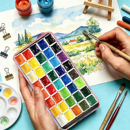 qianshan 40Pcs Empty Half Pans Watercolor Tin Palette with Magnetic Stripe - color: Blossom Paradise