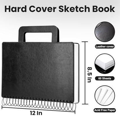 Large Sketchbook,Hardcover Drawing Pad for Adults, 60 Sheets/120 Pages, Black,9x12 - color: Black
