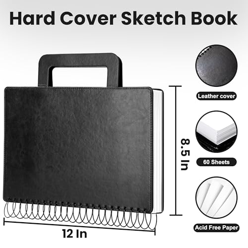 Large Sketchbook,Hardcover Drawing Pad for Adults, 60 Sheets/120 Pages, Black,9x12 - color: Black