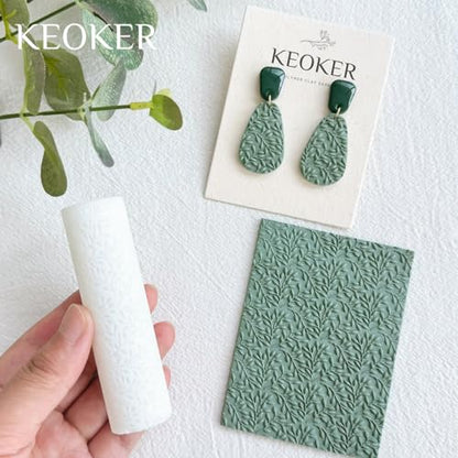 KEOKER Polymer Clay Texture Roller - Great for Making Earrings, Like Texture Sheets, Works with Clay Cutters (Olive Leaves) - color: olive leaves
