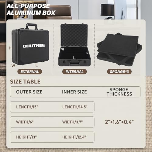 15 Inch Carrying Case with Customizable Pre-Diced Foam - size: 15x13x6 Inch
