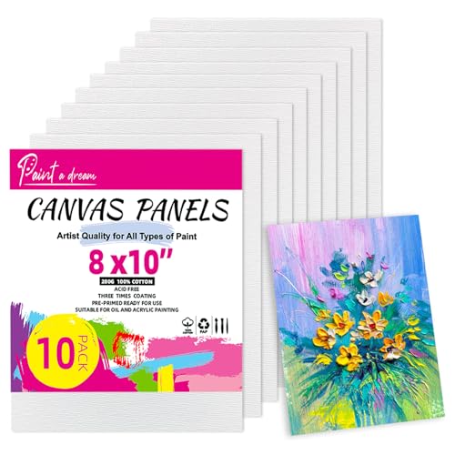 10 Pack 8"x10" Canvas Boards for Painting, 100% Cotton Triple Primed - size: 8x10" - 10Pack