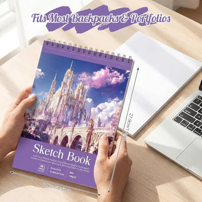 Prudiut Sketch Book 3 Pack, 8.5 × 11 in, Spiral Bound, Violet - color: Violet, size: 8.5 x 11inch(3 Pack)