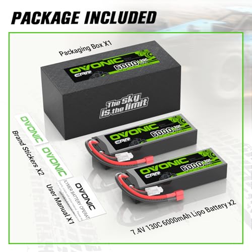 OVONIC 2S LiPo Battery 6000mAh 7.4V 130C RC Battery with Dean-Style T Connector