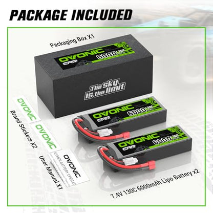 OVONIC 2S LiPo Battery 6000mAh 7.4V 130C RC Battery with Dean-Style T Connector