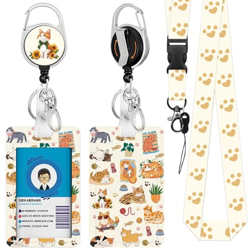 Cat for ID Badge Holder, Cute Cat ID Badge Holder, Gift for Teacher - color: Cat-yellow