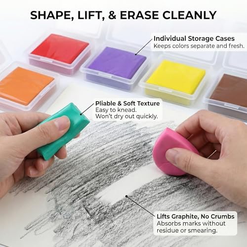 Scented Kneaded Erasers, 40 Pack Kneadable Erasers with Plastic Cases, 8 Colors 8 Scents, Moldable Eraser Putty for Drawing Sketching Drafting Writing (Drink-Themed)