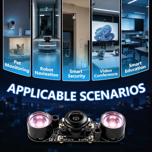 5MP OV5647 Sensor for Raspberry Pi Camera Module Night Vision with IR LED Light 1080P Video Webcam Wide Angle 130°FOV Adjustable Focus Compatible with Raspberry Pi 5 / 4B / 3B+ / 3B / Zero