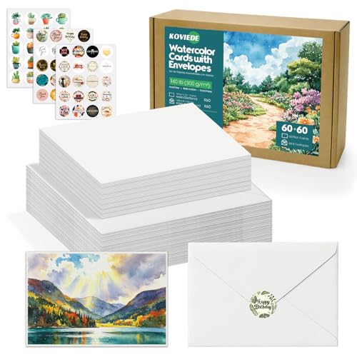KOVIEDE 60 Pack Blank Watercolor Cards with Envelopes 4 x 6 Inch - size: 4x6" Cards*60