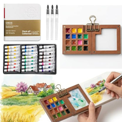 Mini Watercolor Travel Set, Mini Painting Kit, Pocket Palette, 24 Colors