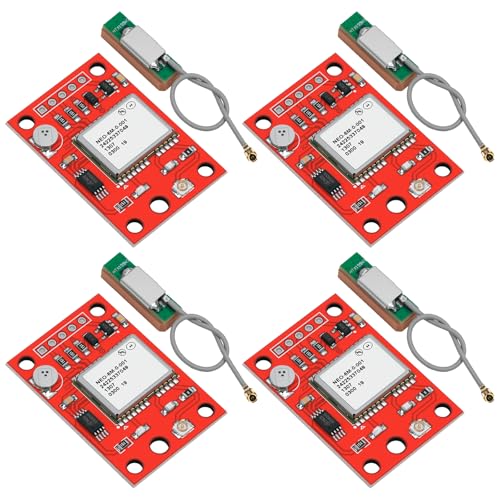 4 Pack GY-NEO6MV2 NEO-6M GPS Module - Flight Controller Module Board 3V-5V with Super Strong Ceramic Antenna Compatible with Ar duino ESP 32 Rasp Berry P i EEPROM APM 2.5 (Red) - color: Red