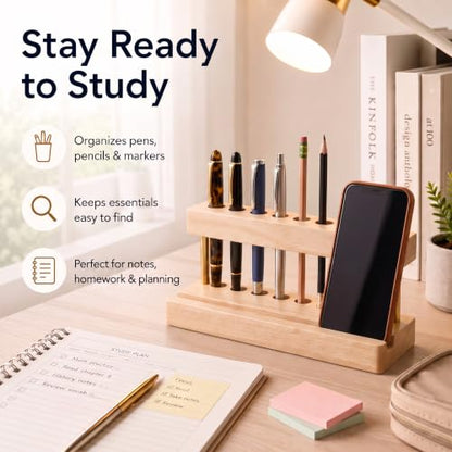 Pen Holder for Desk, Pencil Holder, Pen Display Stand - color: Single-row - Natural Wood