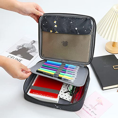 Multi-Functional Zipper Pencil ipad case w/Handle and Zippered Pocket - color: Milky way