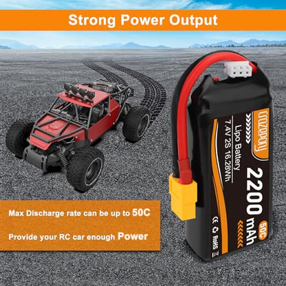 2S Lipo Battery 7.4V 2200mAh with XT60 Connector for 1/16 Slash RC Car