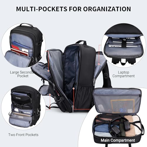 WITZMAN Travel Backpack for Men 40L Convertible Bag Fits 17" Laptop - color: Black