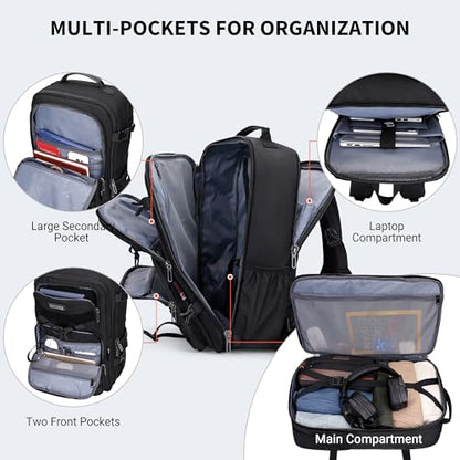 WITZMAN Travel Backpack for Men 40L Convertible Bag Fits 17" Laptop - color: Black