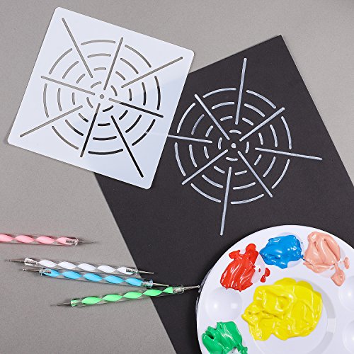 Whaline 18 Set Art Dotting Tools Mandala Dotting Tools Set Including 4 Mandala Stencils, 8 Acrylic Rods, Paint Tray and 5 Double Sided Dottings Tool