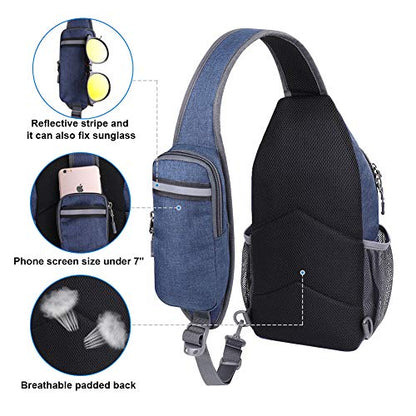 WATERFLY Crossbody Sling Backpack Sling Bag Travel Hiking Daypack - color: Navy Blue