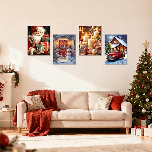 Muzagroo Art 5D Christmas Diamond Paintings Kits for Adults, Hand Crafts Diamond Art Kits for Beginners, DIY Gem Art Kits Diamond Dot Paintings Kits Art Crafts 12x16 Inches 4PCS(Christmas) - color: 16-Christmas