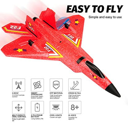 F22 RC Fighter Plane,2.4GHz 2CH RTF RC Plane for Beginner Kids - color: Red F-22 Raptor