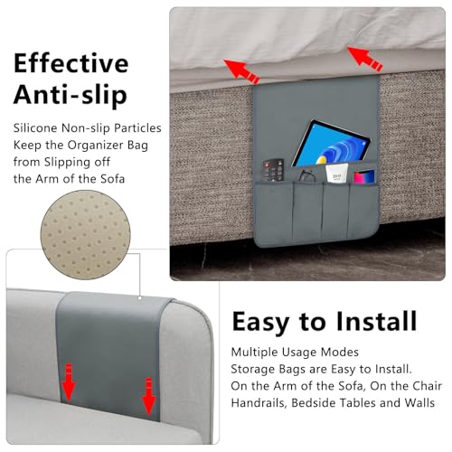 Remote Control Holder for Armchair Caddy, Remote Holder with 5 Pockets - color: Gray, size: 35"x12.4"