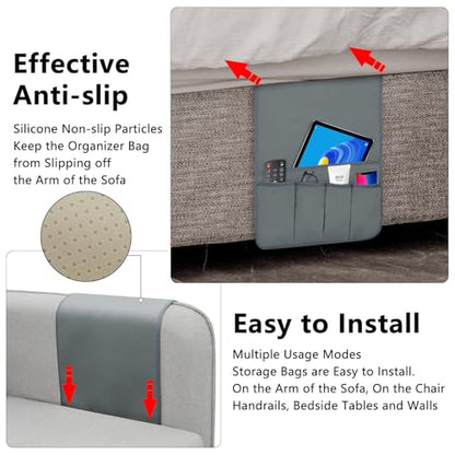 Remote Control Holder for Armchair Caddy, Remote Holder with 5 Pockets - color: Gray, size: 35"x12.4"