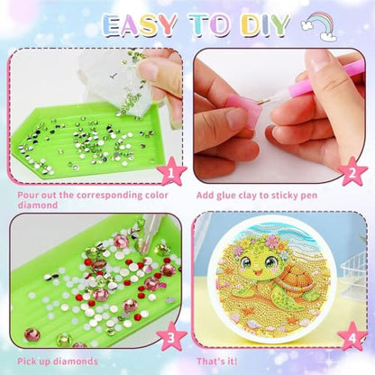 bleihum Turtle Diamond Art Kits for Kids with Round Frame 8X8 inch - color: CC1164-US
